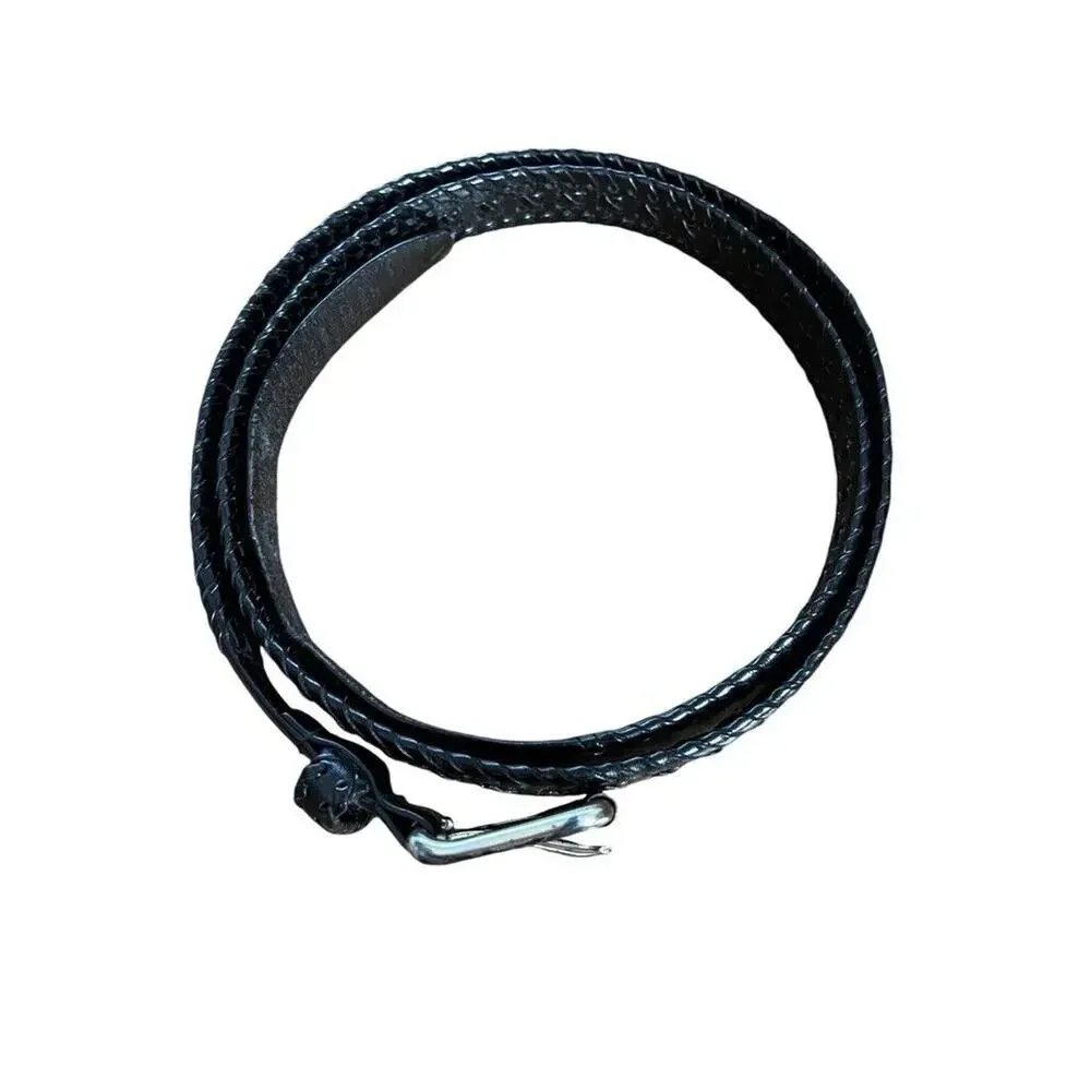 Talbots Womens Black Woven Leather Adjustable Belt Solid Brass Buckle XL 36-41